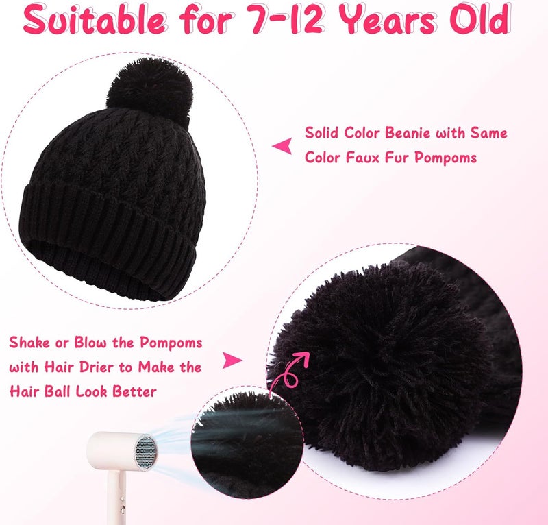 Peninpha Winter Hat for Kids Children, Girls Beanie with Pom Pom, Girls Accessories Knit Beanies Cap Age 7-12 - Image 4